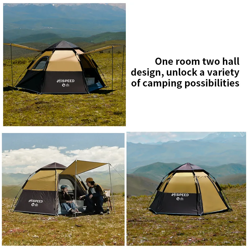 Double-Layer Hexagon Tent in Brown, product photo