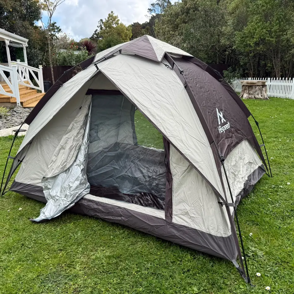 Quick-Pitch Dome Tent set up in an Auckland backyard