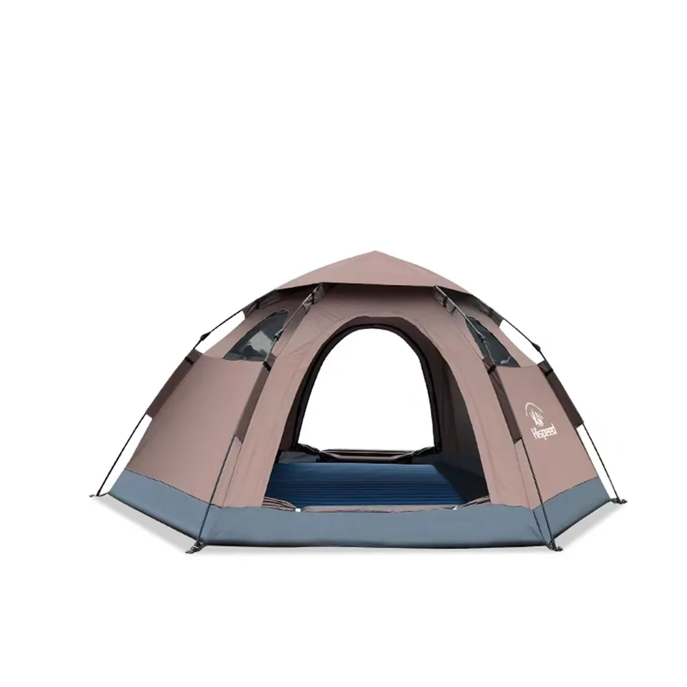3-4 Person Automatic Pop-Up Tent in coffee brown, front studio view